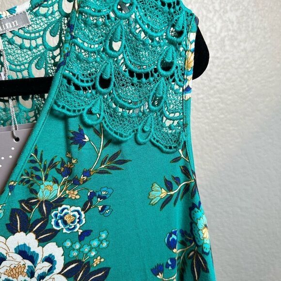 NWT Daniel Rainn Plus Size Green Floral Crochet Accent Tank Top Blouse Size 3XL - Picture 5 of 7